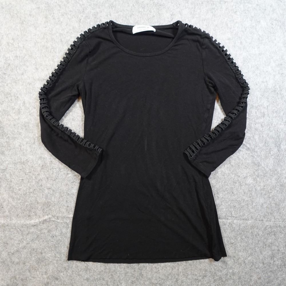 Bailey 44 Top Womens Extra Small Tunic Black Crew Neck Long Open Cut Out Sleeves